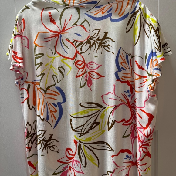 CeCe Tropical Floral Print Ruffle Sleeve Top – Size XL - Picture 3 of 3